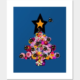 Floral Christmas Tree Bumblebee Posters and Art